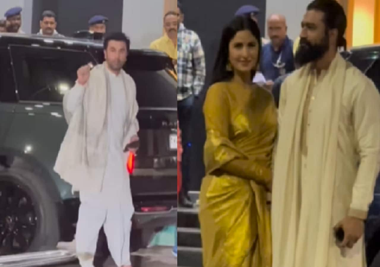 Ayodhya Ram Mandir inauguration: Ranbir Kapoor impresses in his dhoti-kurta; Katrina Kaif stuns in golden saree as they leave for the consecration [Watch]