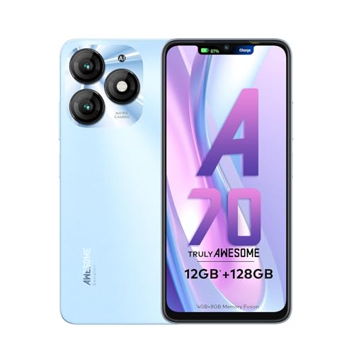 (Refurbished) itel A70 Smartphone | 12GB* RAM, 128GB Storage | 8MP AI Selfie Digital camera | 5000mAh Battery | Kind-C Charging | Dynamic Bar | Azure Blue